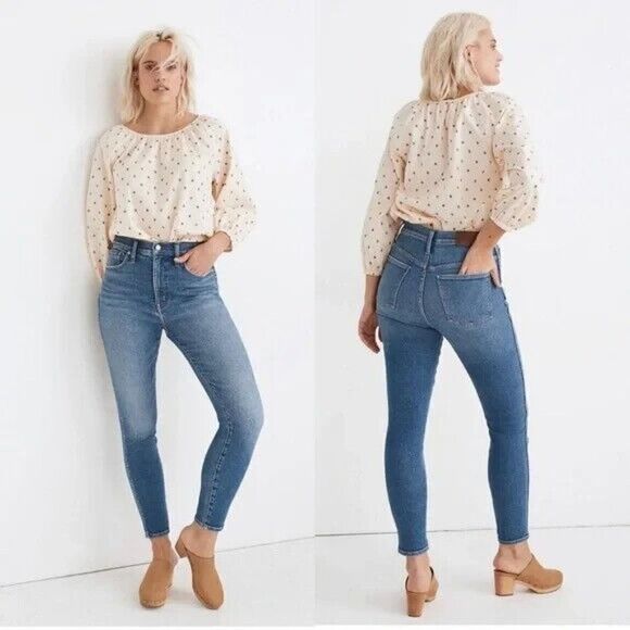 Madewell 10" Size 30 TALL High-Rise Skinny Crop Jeans Womens Blue Sheffield Wash - Picture 1 of 16